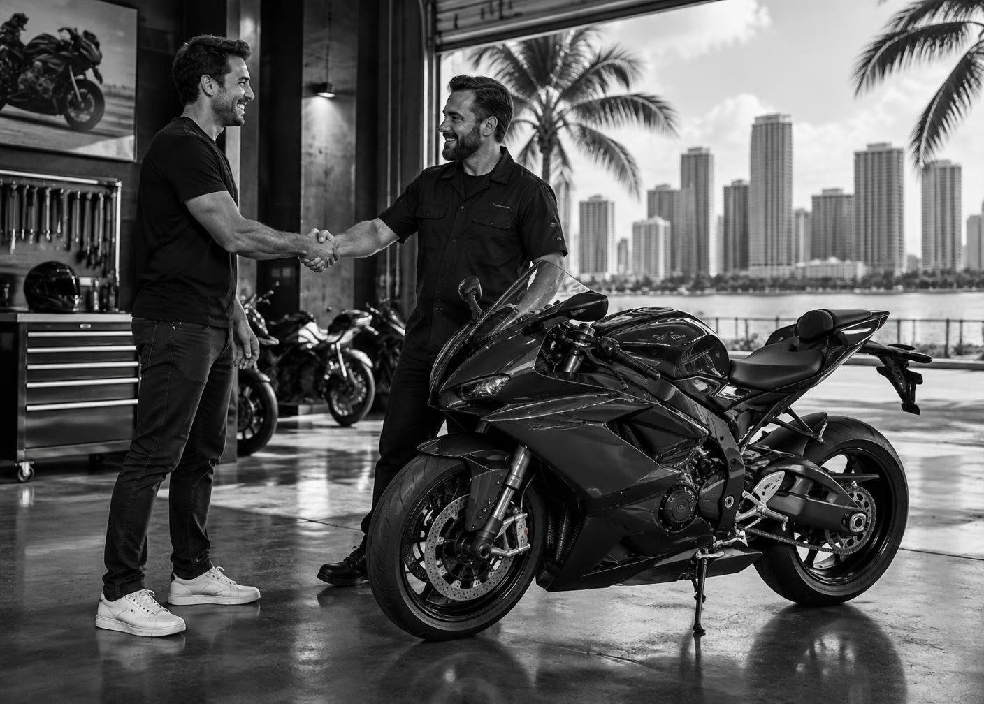 Cliente recibiendo su nueva moto